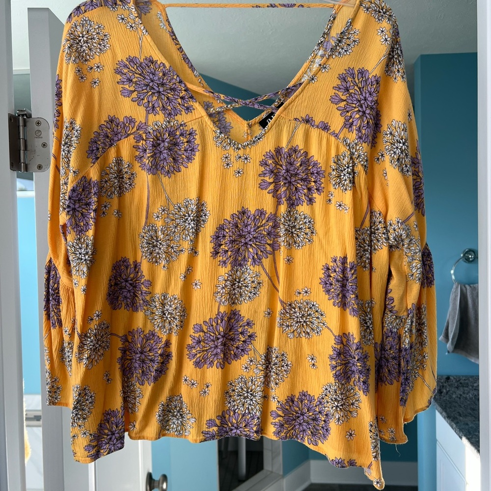 a.n.a Yellow and Purple Floral Blouse